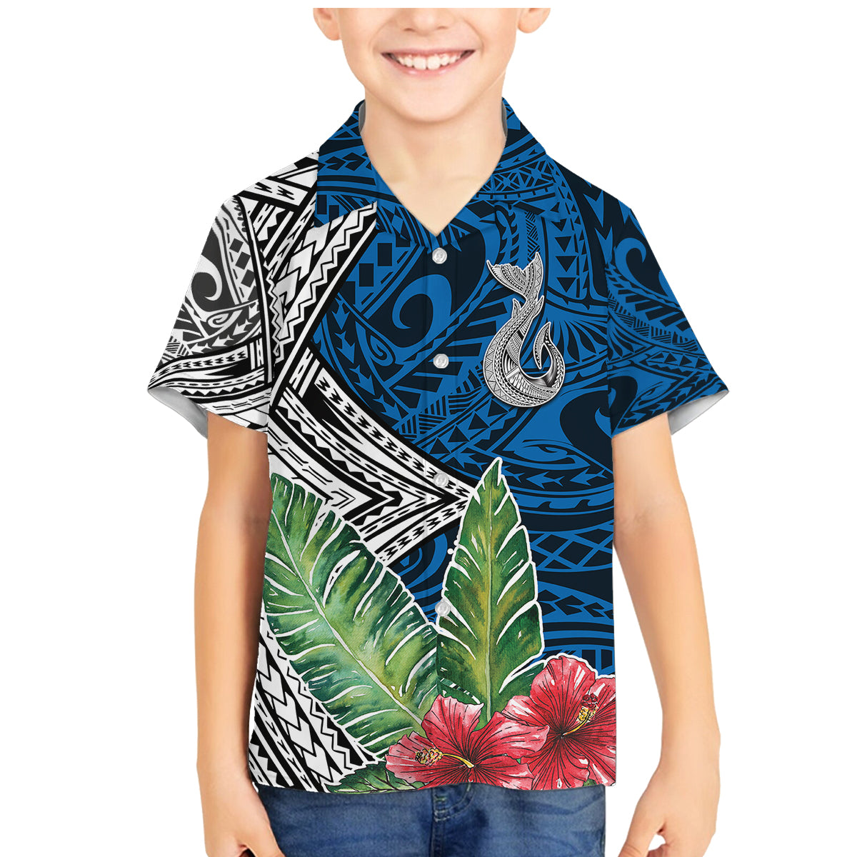 Polynesian Family Matching Mermaid Dress and Hawaiian Shirt Whale Pattern and Hibiscus Flowers - Wonder Print Shop