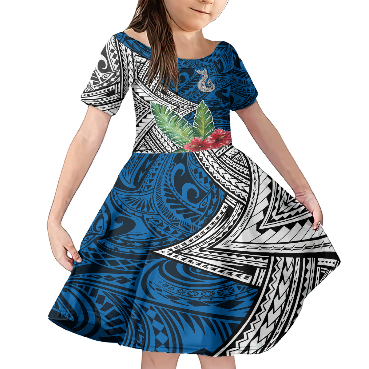 Polynesian Family Matching Short Sleeve Bodycon Dress and Hawaiian Shirt Whale Pattern and Hibiscus Flowers - Wonder Print Shop