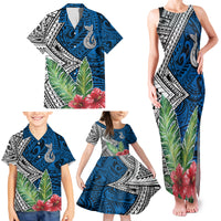 Polynesian Family Matching Tank Maxi Dress and Hawaiian Shirt Whale Pattern and Hibiscus Flowers - Wonder Print Shop