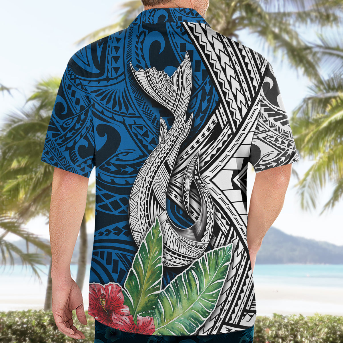Polynesian Hawaiian Shirt Whale Pattern and Hibiscus Flowers - Wonder Print Shop