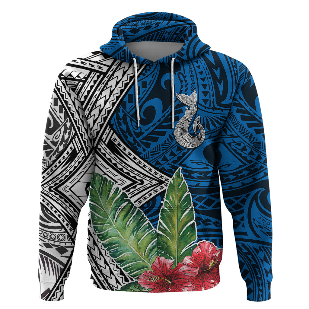 Polynesian Hoodie Whale Pattern and Hibiscus Flowers - Wonder Print Shop