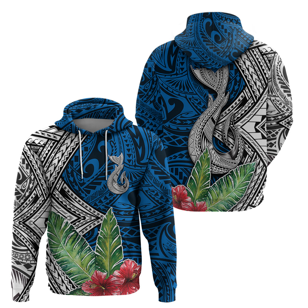 Polynesian Hoodie Whale Pattern and Hibiscus Flowers - Wonder Print Shop