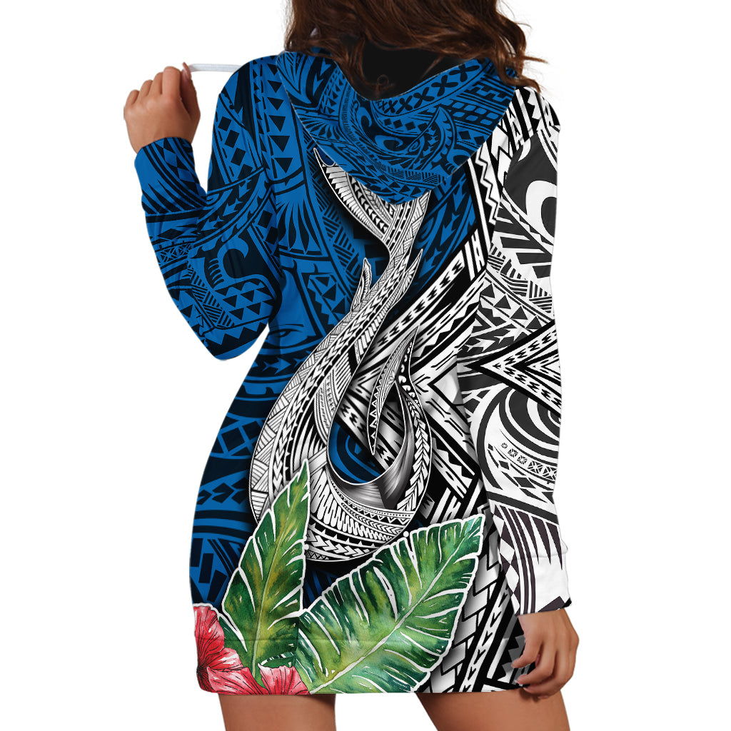 Polynesian Hoodie Dress Whale Pattern and Hibiscus Flowers - Wonder Print Shop