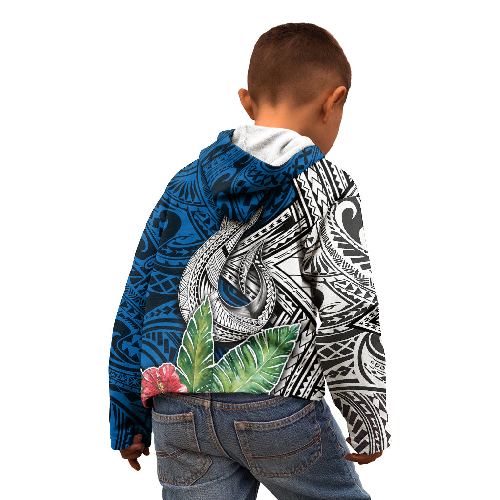 Polynesian Kid Hoodie Whale Pattern and Hibiscus Flowers - Wonder Print Shop