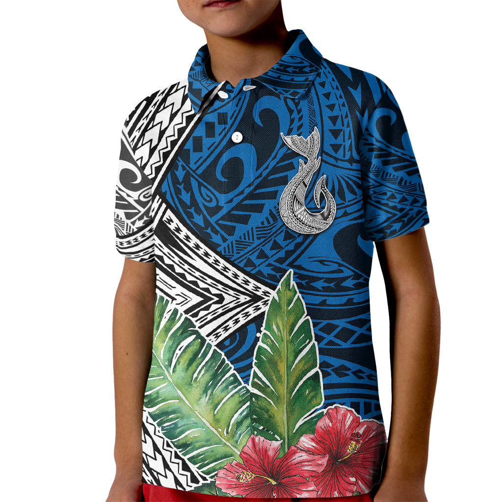 Polynesian Kid Polo Shirt Whale Pattern and Hibiscus Flowers - Wonder Print Shop