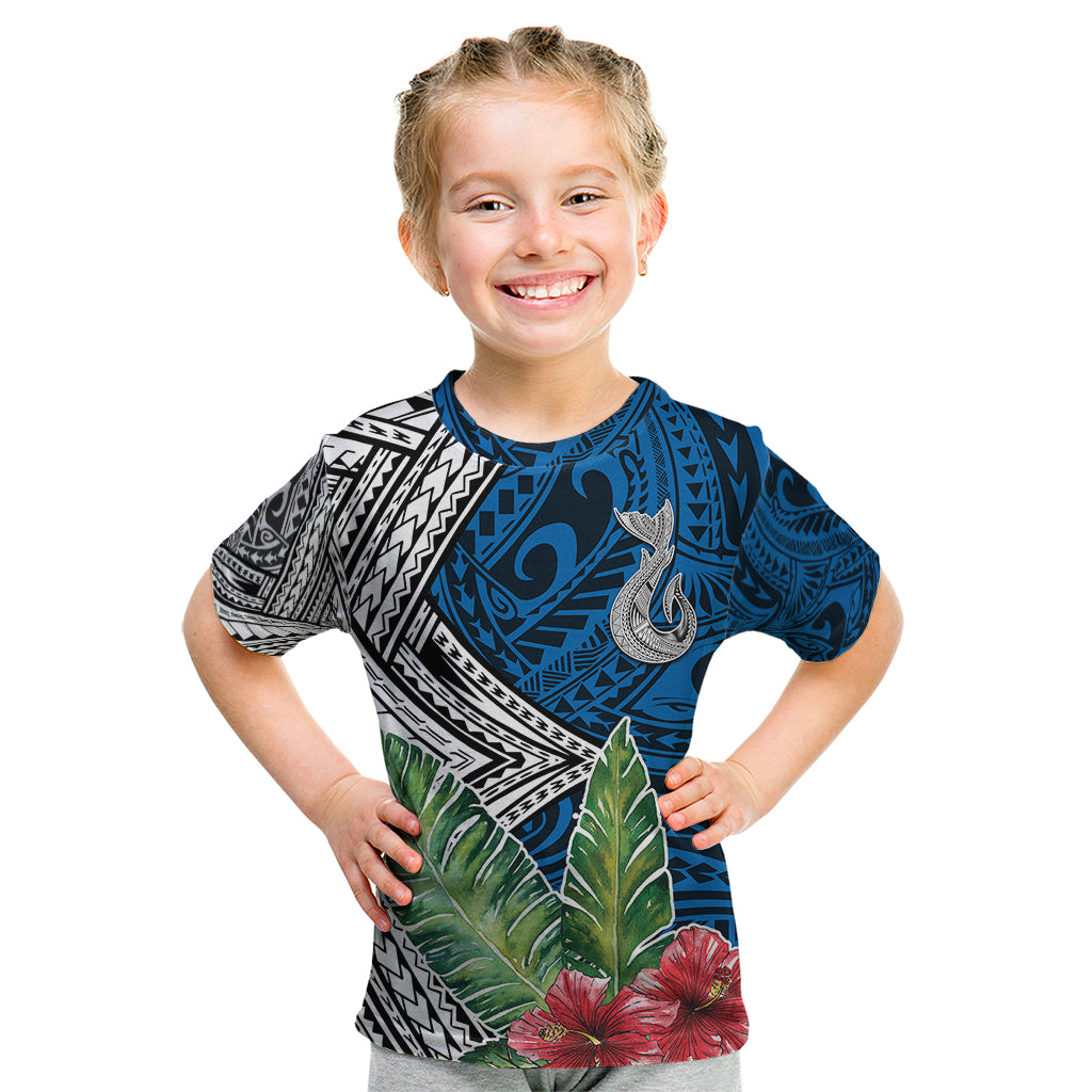Polynesian Kid T Shirt Whale Pattern and Hibiscus Flowers - Wonder Print Shop