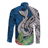 Polynesian Long Sleeve Button Shirt Whale Pattern and Hibiscus Flowers - Wonder Print Shop