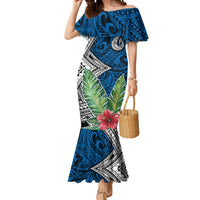 Polynesian Mermaid Dress Whale Pattern and Hibiscus Flowers - Wonder Print Shop