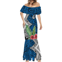 Polynesian Mermaid Dress Whale Pattern and Hibiscus Flowers - Wonder Print Shop
