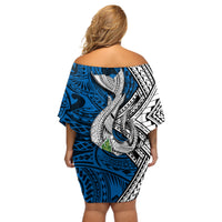 Polynesian Off Shoulder Short Dress Whale Pattern and Hibiscus Flowers - Wonder Print Shop