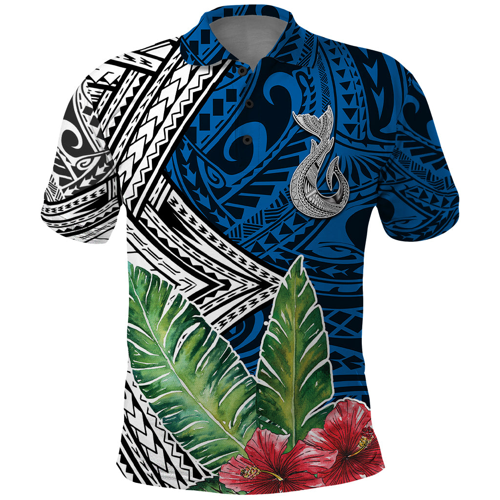 Polynesian Polo Shirt Whale Pattern and Hibiscus Flowers - Wonder Print Shop