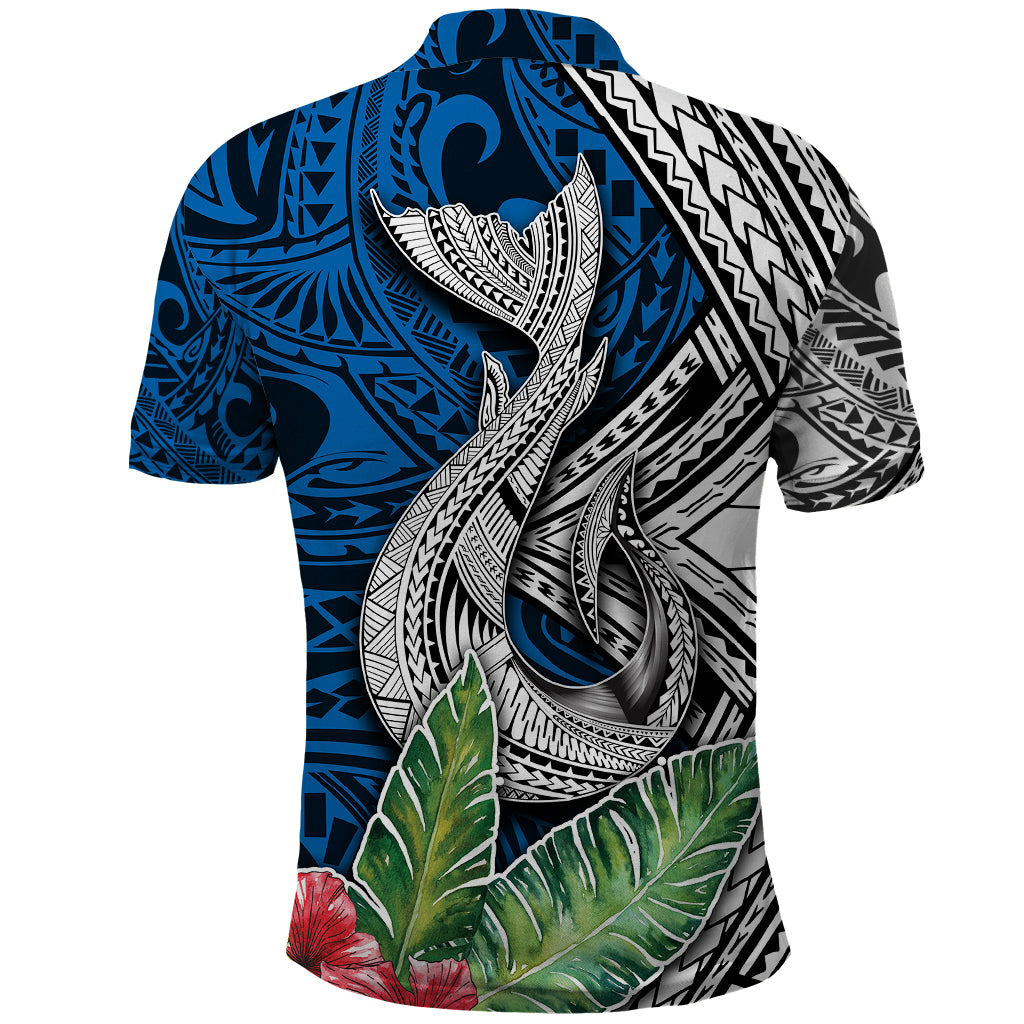 Polynesian Polo Shirt Whale Pattern and Hibiscus Flowers - Wonder Print Shop