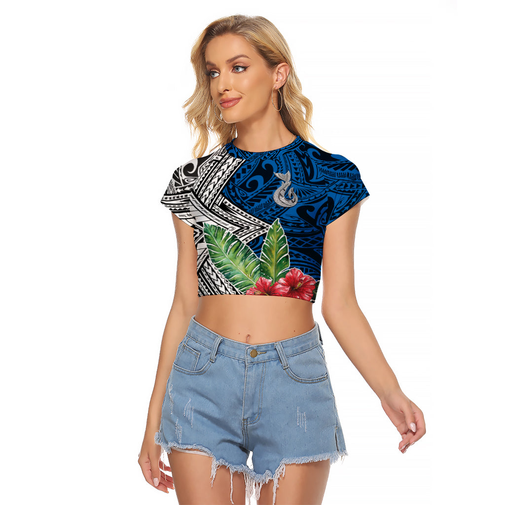 Polynesian Raglan Cropped T Shirt Whale Pattern and Hibiscus Flowers - Wonder Print Shop