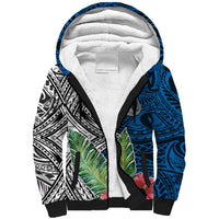 Polynesian Sherpa Hoodie Whale Pattern and Hibiscus Flowers - Wonder Print Shop