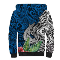 Polynesian Sherpa Hoodie Whale Pattern and Hibiscus Flowers - Wonder Print Shop
