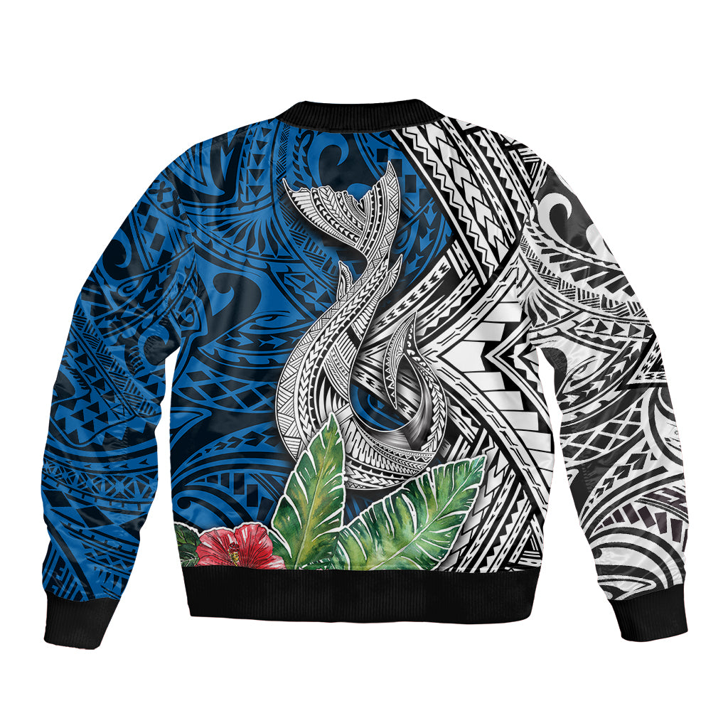 Polynesian Sleeve Zip Bomber Jacket Whale Pattern and Hibiscus Flowers - Wonder Print Shop