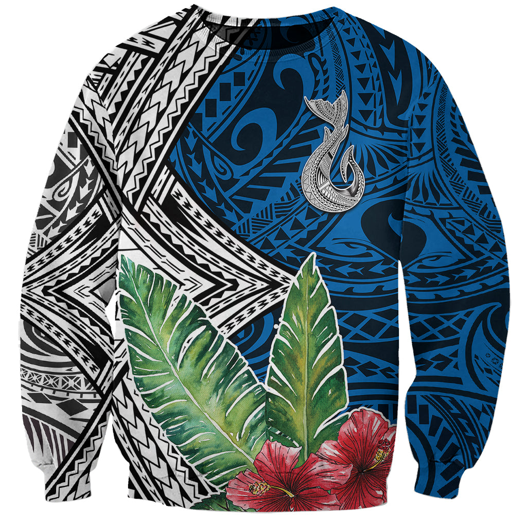 Polynesian Sweatshirt Whale Pattern and Hibiscus Flowers - Wonder Print Shop