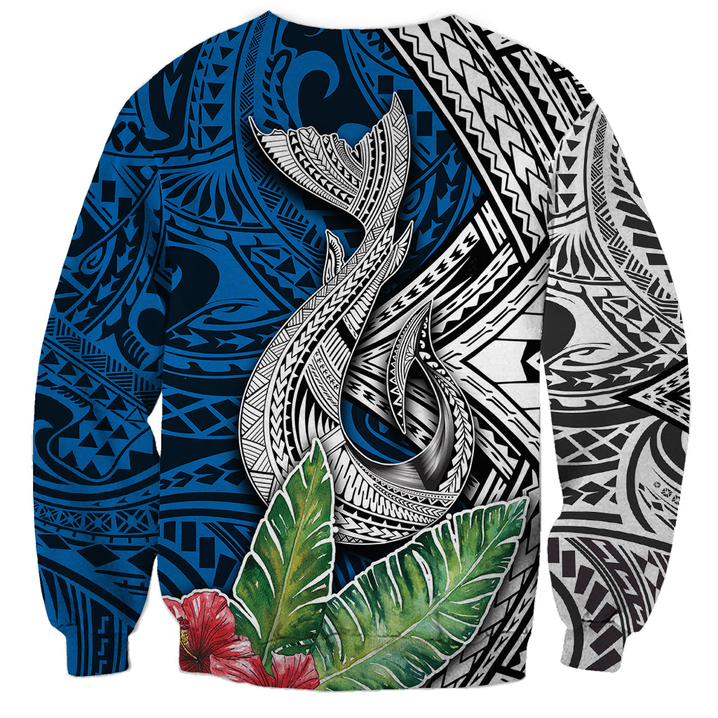 Polynesian Sweatshirt Whale Pattern and Hibiscus Flowers - Wonder Print Shop