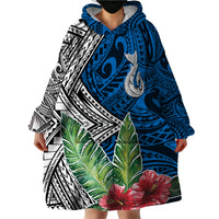 Polynesian Wearable Blanket Hoodie Whale Pattern and Hibiscus Flowers - Wonder Print Shop