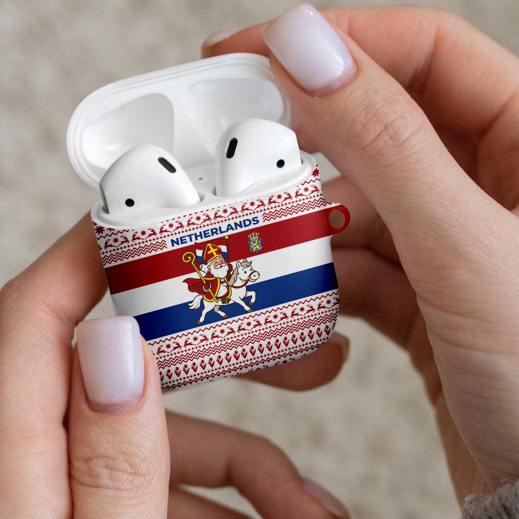 Netherlands Christmas AirPods Case with Sinterklaas Horse Dutch Flag and Festive Knit Pattern - Wonder Print Shop