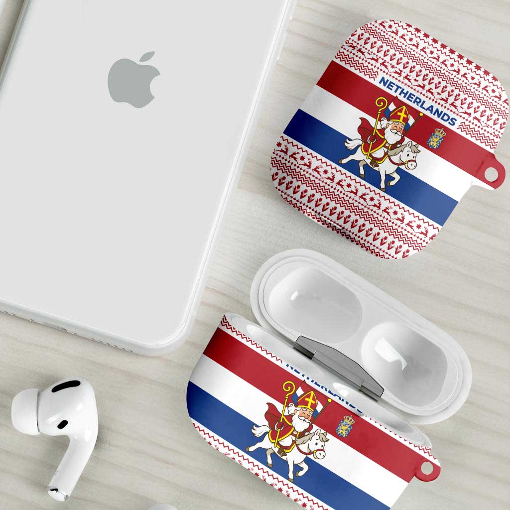 Netherlands Christmas AirPods Case with Sinterklaas Horse Dutch Flag and Festive Knit Pattern - Wonder Print Shop
