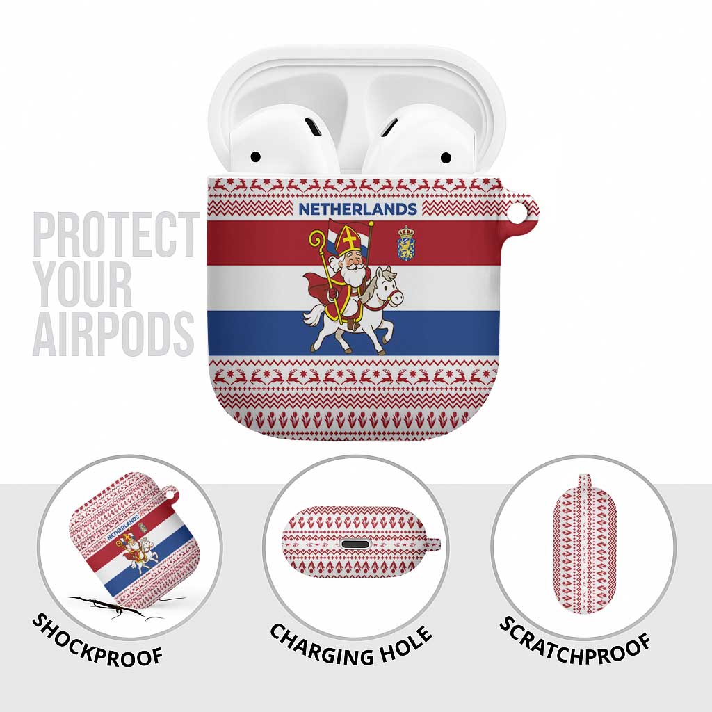 Netherlands Christmas AirPods Case with Sinterklaas Horse Dutch Flag and Festive Knit Pattern - Wonder Print Shop