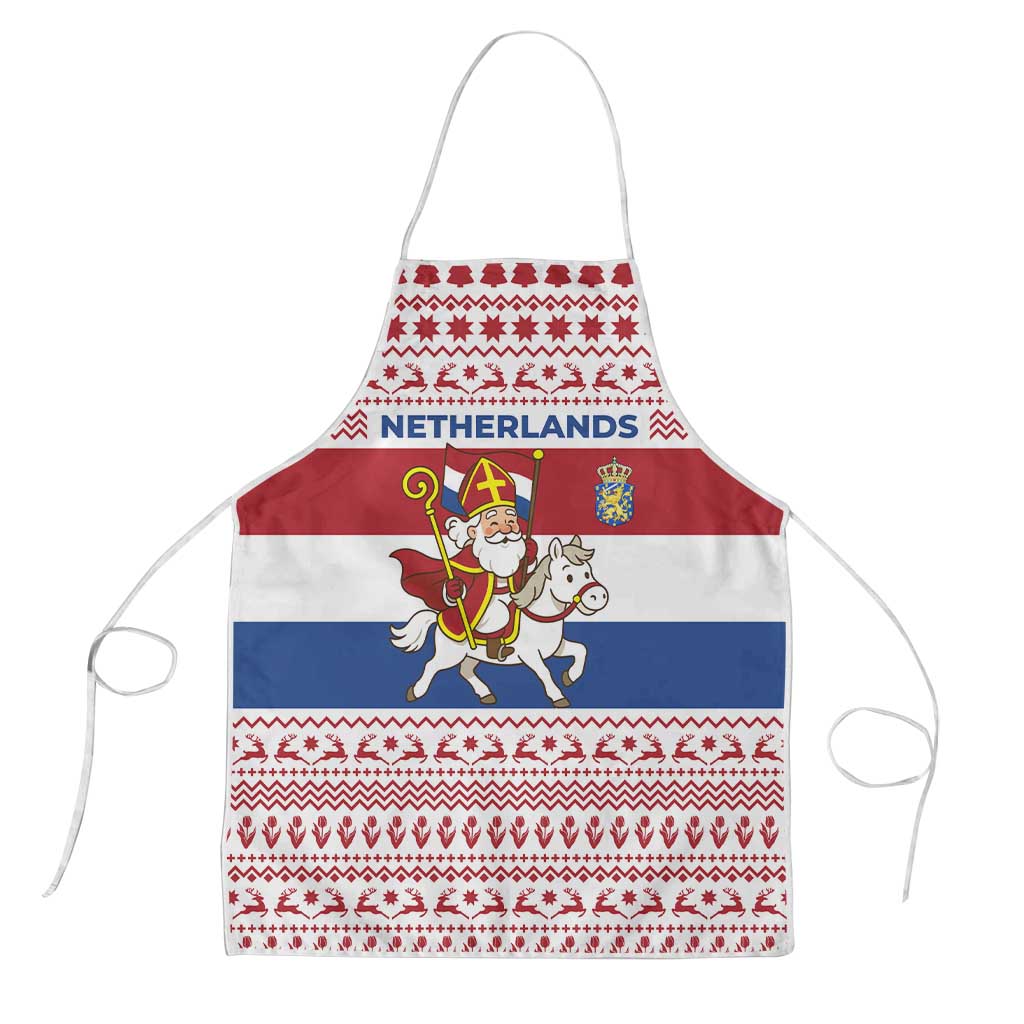 Netherlands Christmas Apron with Sinterklaas Horse Dutch Flag and Festive Knit Pattern - Wonder Print Shop