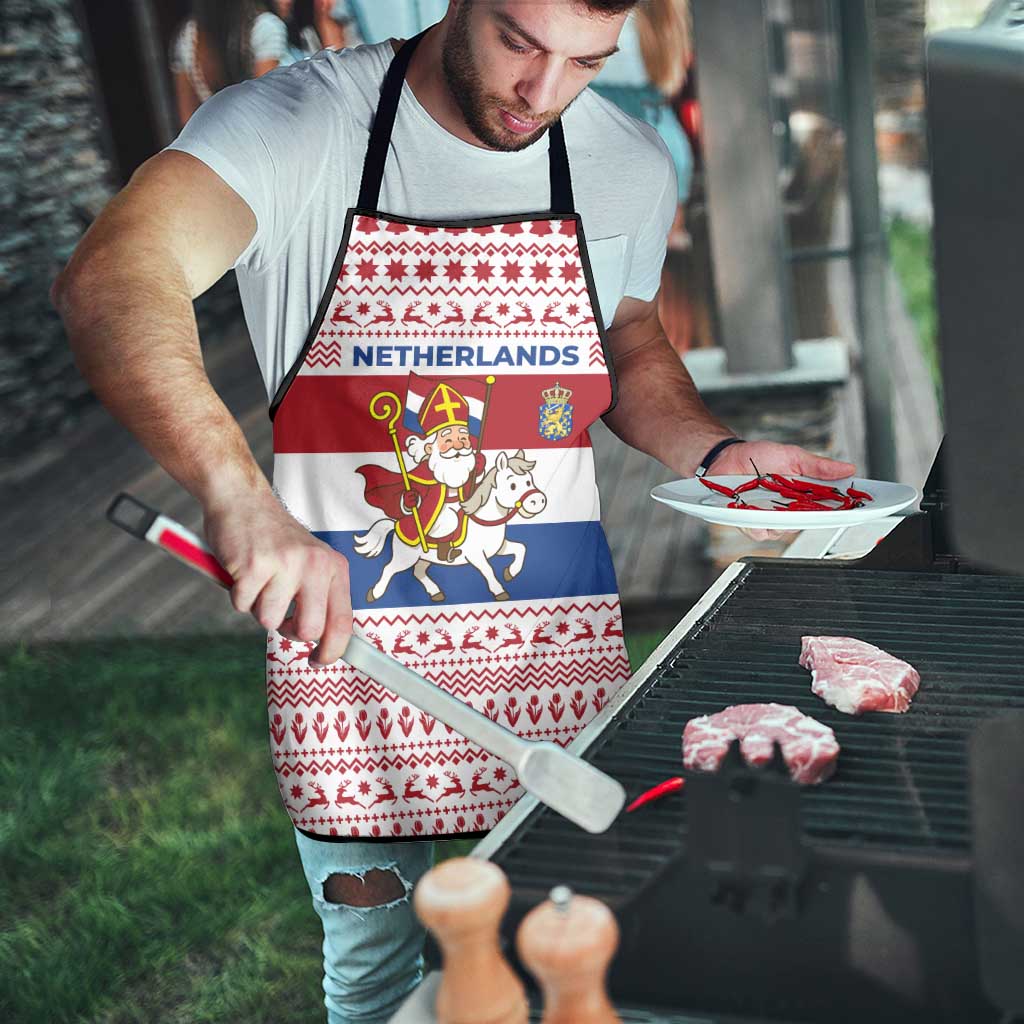 Netherlands Christmas Apron with Sinterklaas Horse Dutch Flag and Festive Knit Pattern - Wonder Print Shop