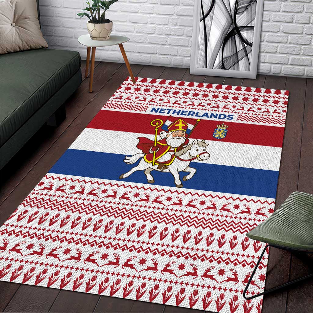 Netherlands Christmas Area Rug with Sinterklaas Horse Dutch Flag and Festive Knit Pattern - Wonder Print Shop