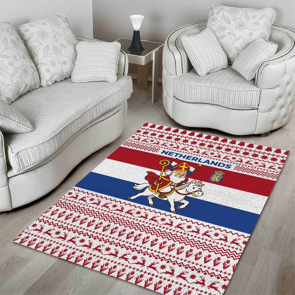 Netherlands Christmas Area Rug with Sinterklaas Horse Dutch Flag and Festive Knit Pattern - Wonder Print Shop