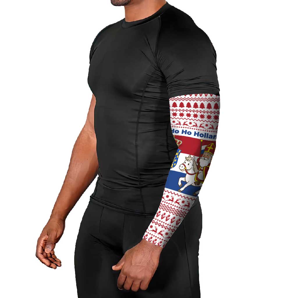 Netherlands Christmas Arm Sleeves with Sinterklaas Horse Dutch Flag and Festive Knit Pattern - Wonder Print Shop