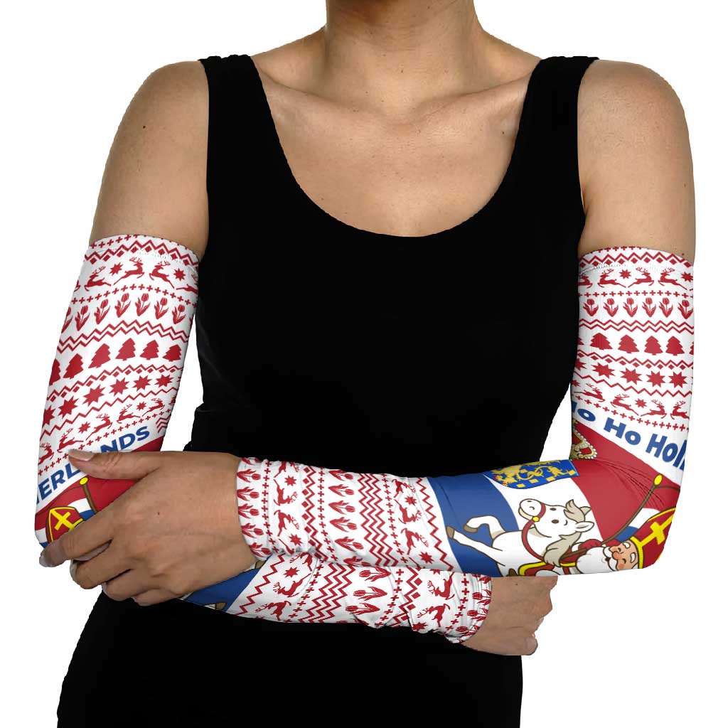 Netherlands Christmas Arm Sleeves with Sinterklaas Horse Dutch Flag and Festive Knit Pattern - Wonder Print Shop