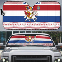 Netherlands Christmas Auto Sun Shade with Sinterklaas Horse Dutch Flag and Festive Knit Pattern - Wonder Print Shop
