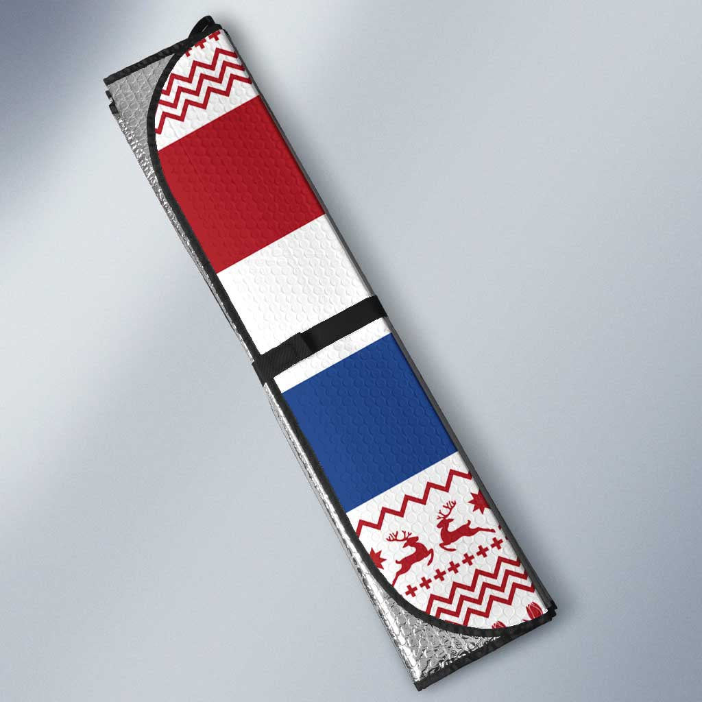 Netherlands Christmas Auto Sun Shade with Sinterklaas Horse Dutch Flag and Festive Knit Pattern - Wonder Print Shop