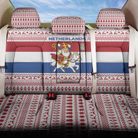 Netherlands Christmas Back Car Seat Cover with Sinterklaas Horse Dutch Flag and Festive Knit Pattern - Wonder Print Shop