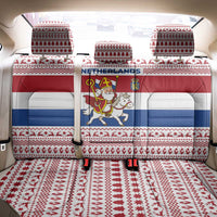 Netherlands Christmas Back Car Seat Cover with Sinterklaas Horse Dutch Flag and Festive Knit Pattern - Wonder Print Shop