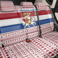 Netherlands Christmas Back Car Seat Cover with Sinterklaas Horse Dutch Flag and Festive Knit Pattern - Wonder Print Shop