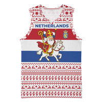 Netherlands Christmas Basketball Jersey with Sinterklaas Horse Dutch Flag and Festive Knit Pattern - Wonder Print Shop