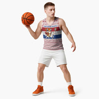 Netherlands Christmas Basketball Jersey with Sinterklaas Horse Dutch Flag and Festive Knit Pattern - Wonder Print Shop