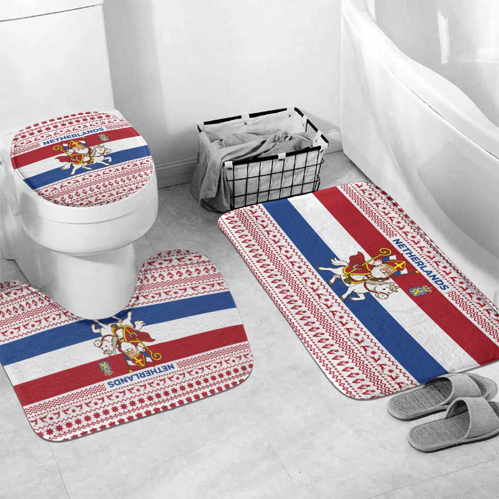 Netherlands Christmas Bathroom Set with Sinterklaas Horse Dutch Flag and Festive Knit Pattern - Wonder Print Shop