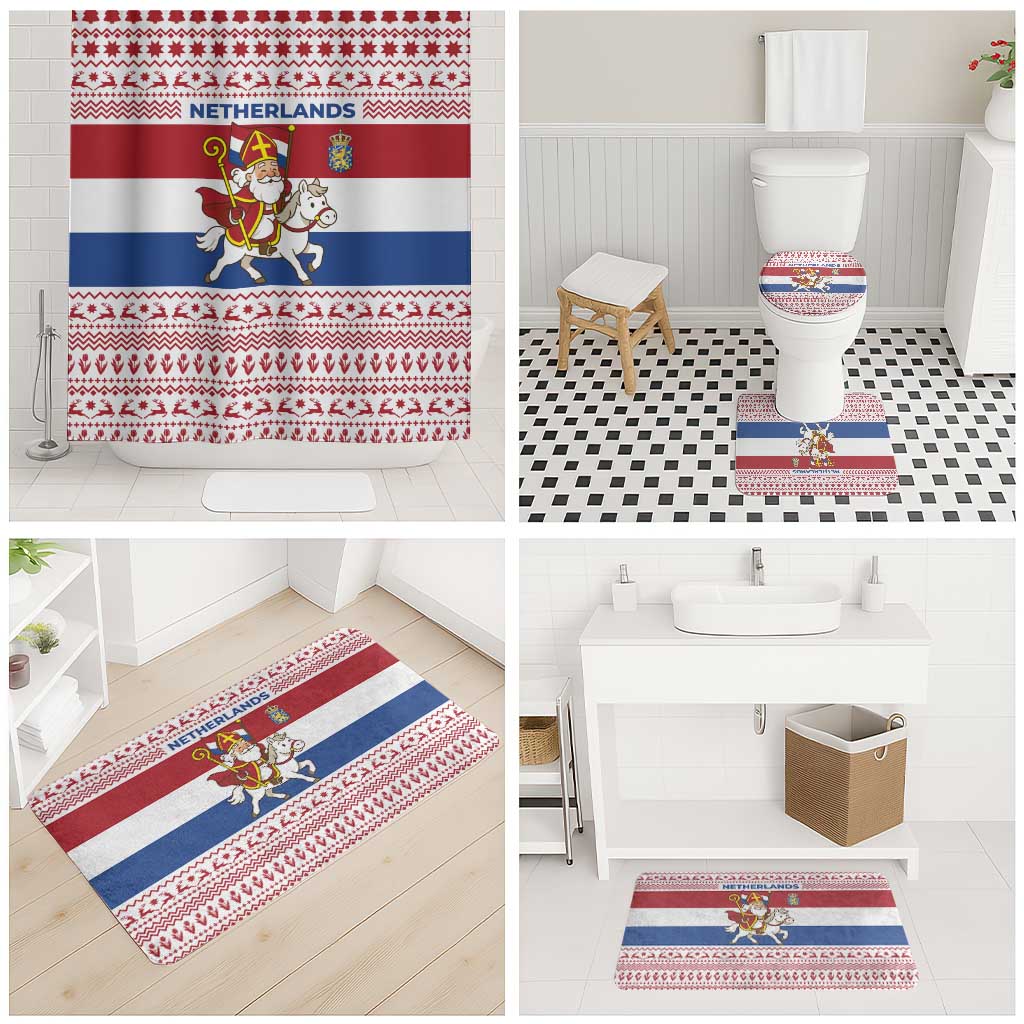 Netherlands Christmas Bathroom Set with Sinterklaas Horse Dutch Flag and Festive Knit Pattern - Wonder Print Shop