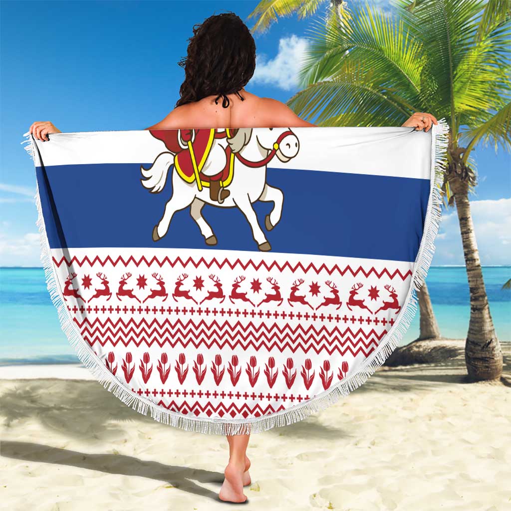 Netherlands Christmas Beach Blanket with Sinterklaas Horse Dutch Flag and Festive Knit Pattern - Wonder Print Shop