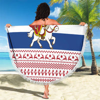 Netherlands Christmas Beach Blanket with Sinterklaas Horse Dutch Flag and Festive Knit Pattern - Wonder Print Shop