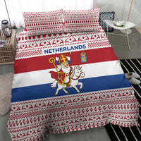 Netherlands Christmas Bedding Set with Sinterklaas Horse Dutch Flag and Festive Knit Pattern - Wonder Print Shop