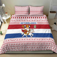 Netherlands Christmas Bedding Set with Sinterklaas Horse Dutch Flag and Festive Knit Pattern - Wonder Print Shop
