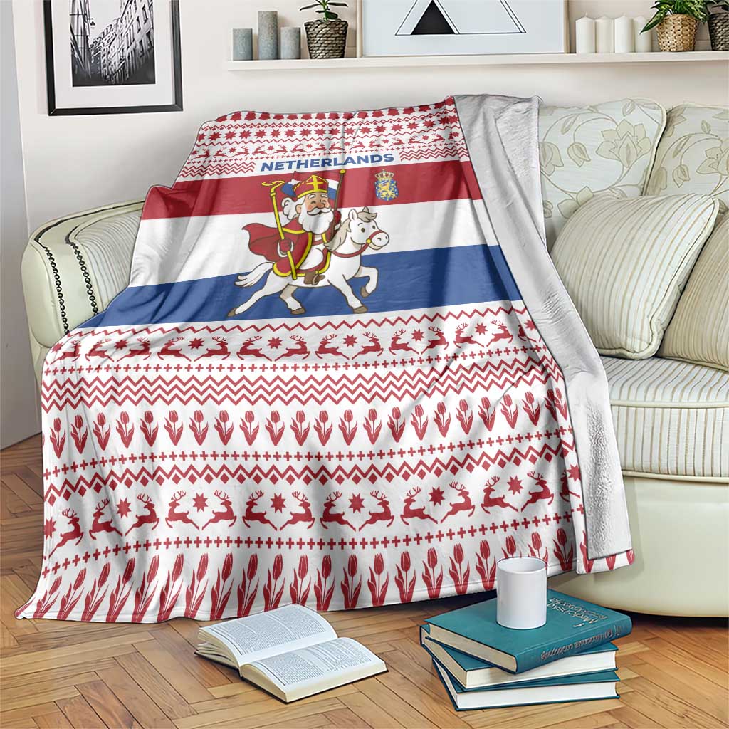 Netherlands Christmas Blanket with Sinterklaas Horse Dutch Flag and Festive Knit Pattern - Wonder Print Shop