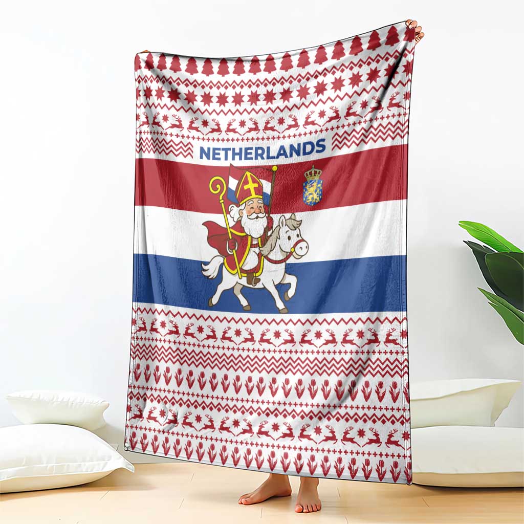 Netherlands Christmas Blanket with Sinterklaas Horse Dutch Flag and Festive Knit Pattern - Wonder Print Shop