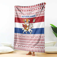 Netherlands Christmas Blanket with Sinterklaas Horse Dutch Flag and Festive Knit Pattern - Wonder Print Shop