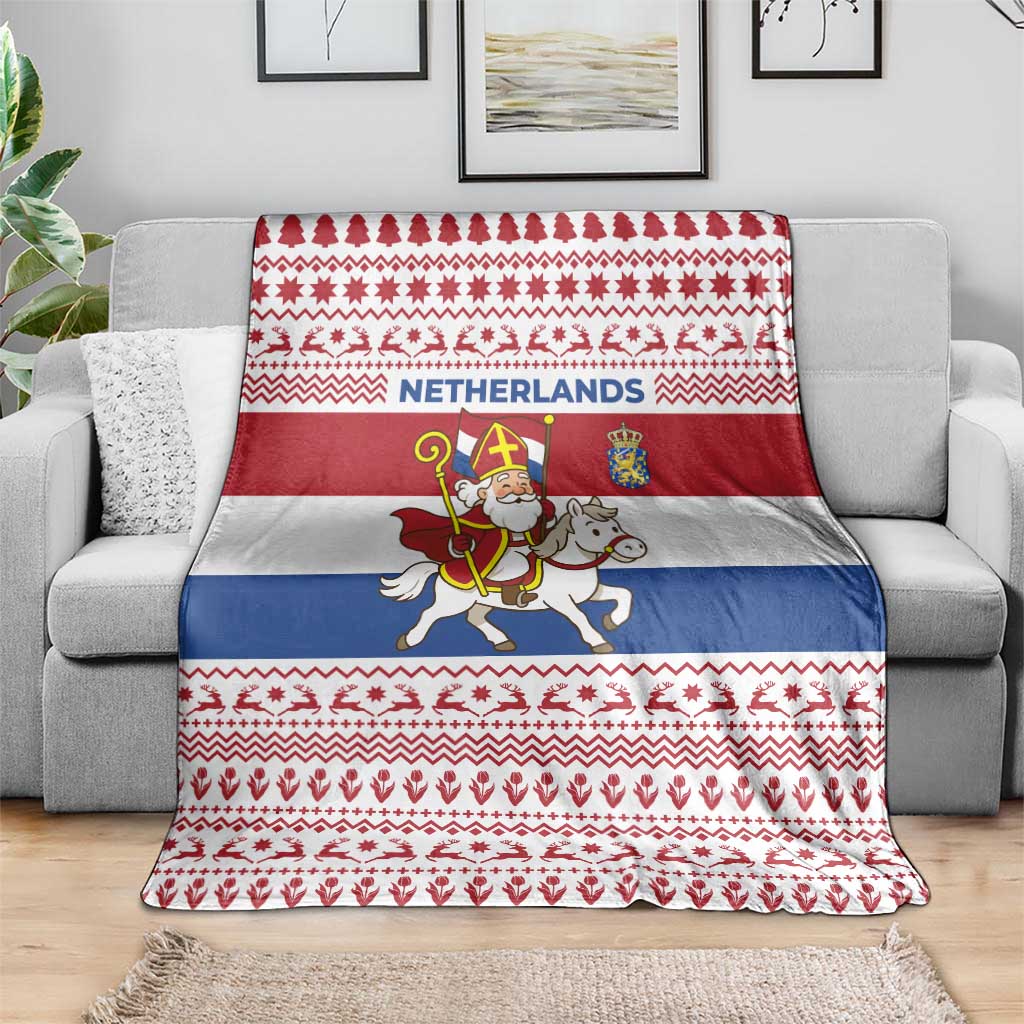 Netherlands Christmas Blanket with Sinterklaas Horse Dutch Flag and Festive Knit Pattern - Wonder Print Shop