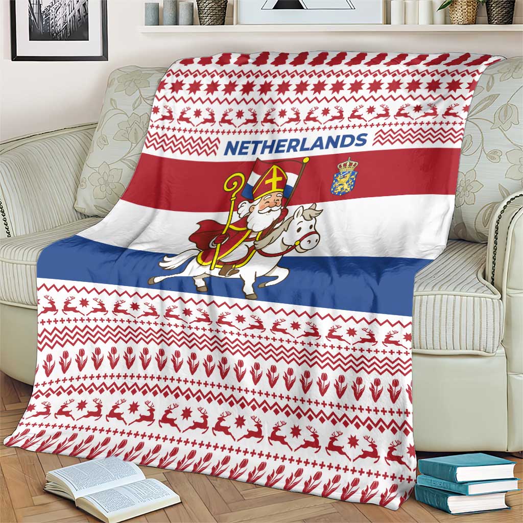 Netherlands Christmas Blanket with Sinterklaas Horse Dutch Flag and Festive Knit Pattern - Wonder Print Shop